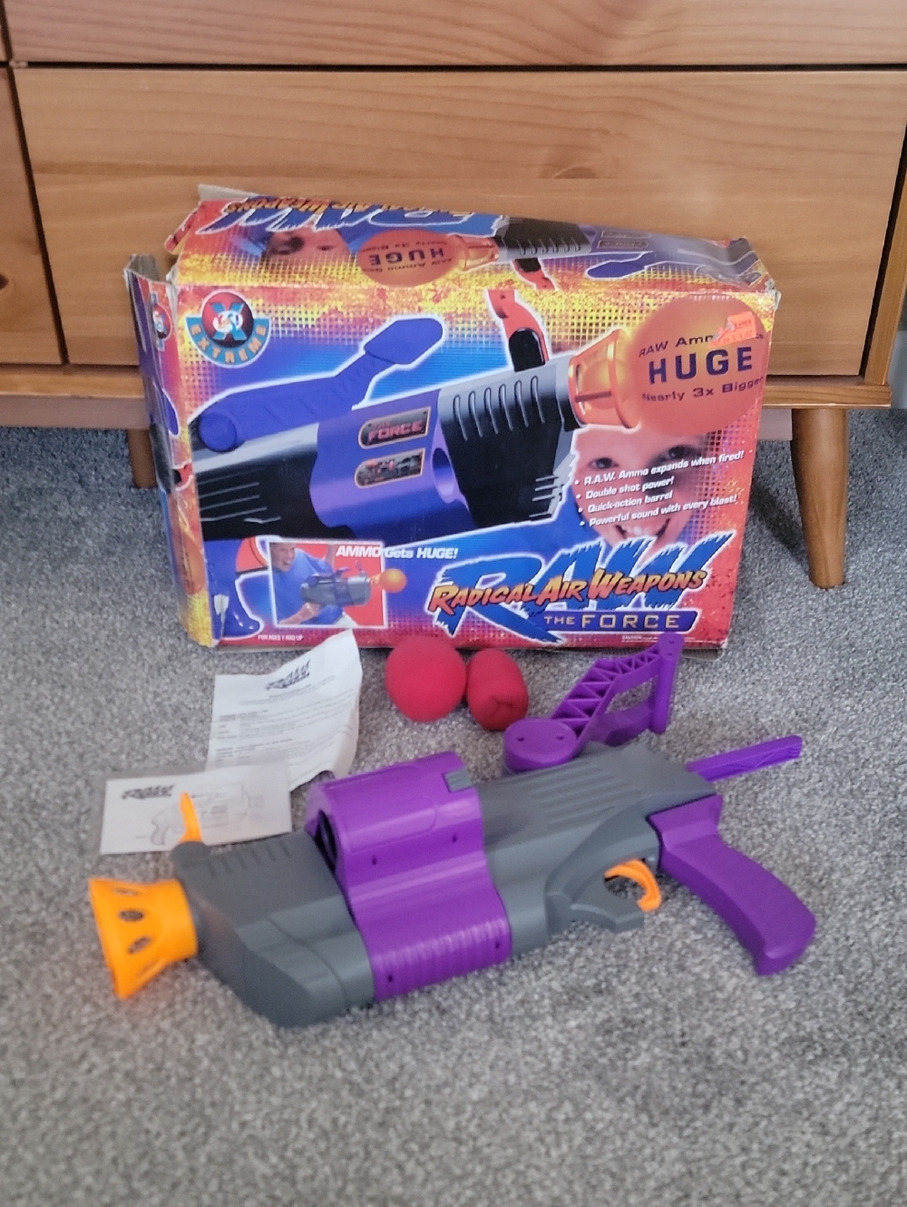1997 Radical Air Weapons (RAW) "The Force" foam ball blaster, complete with Box
